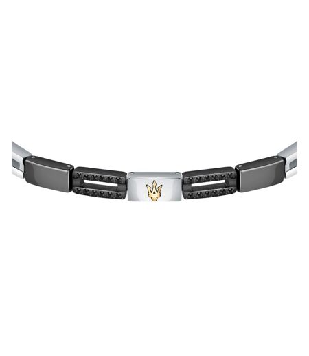 Mens Polished Metal Two Tone Bracelet One Size Silver Black Maserati