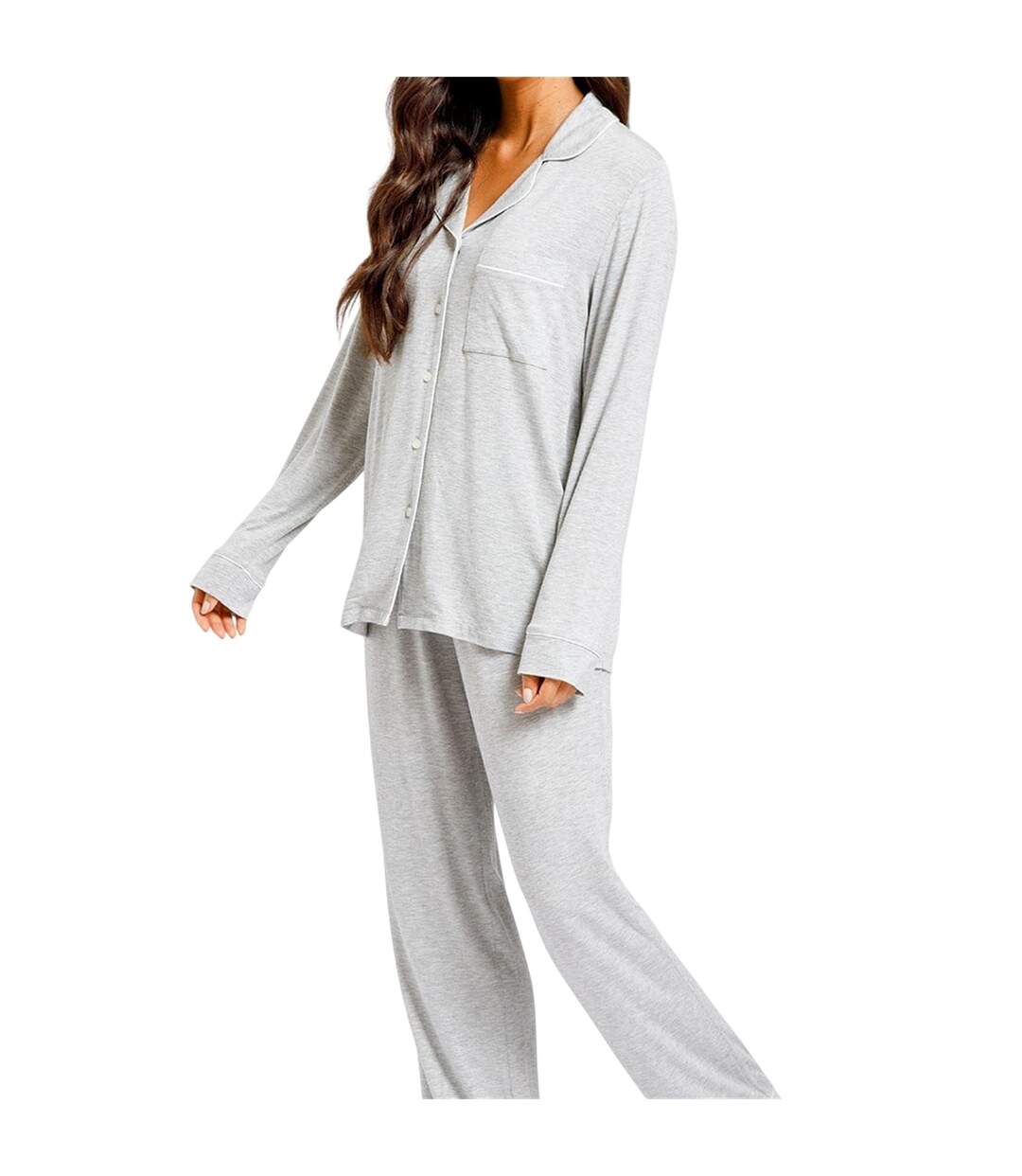 Womens/ladies Modal Button-down Long Pyjama Set Grey Chelsea Peers-4