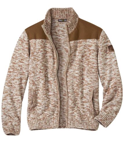 Men's Beige Knitted Jacket - Full Zip