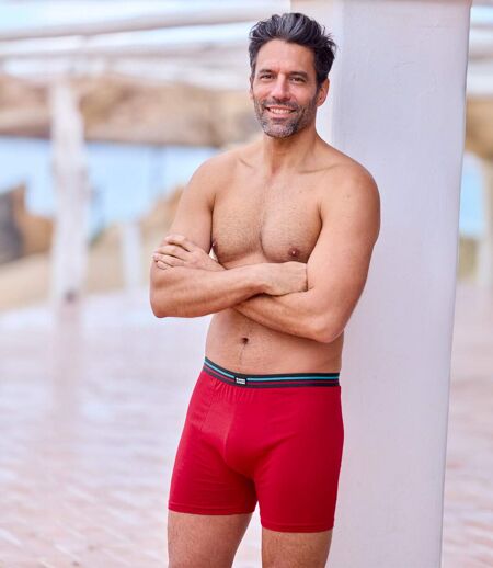 Pack of 3 Men's Plain Boxer Shorts - Navy Red Turquoise 