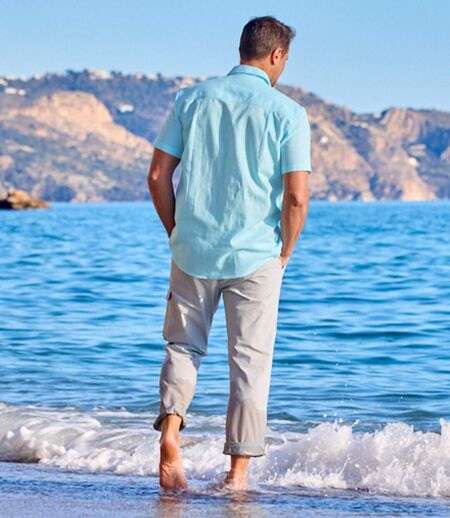 Men's Turquoise Cotton and Linen Shirt