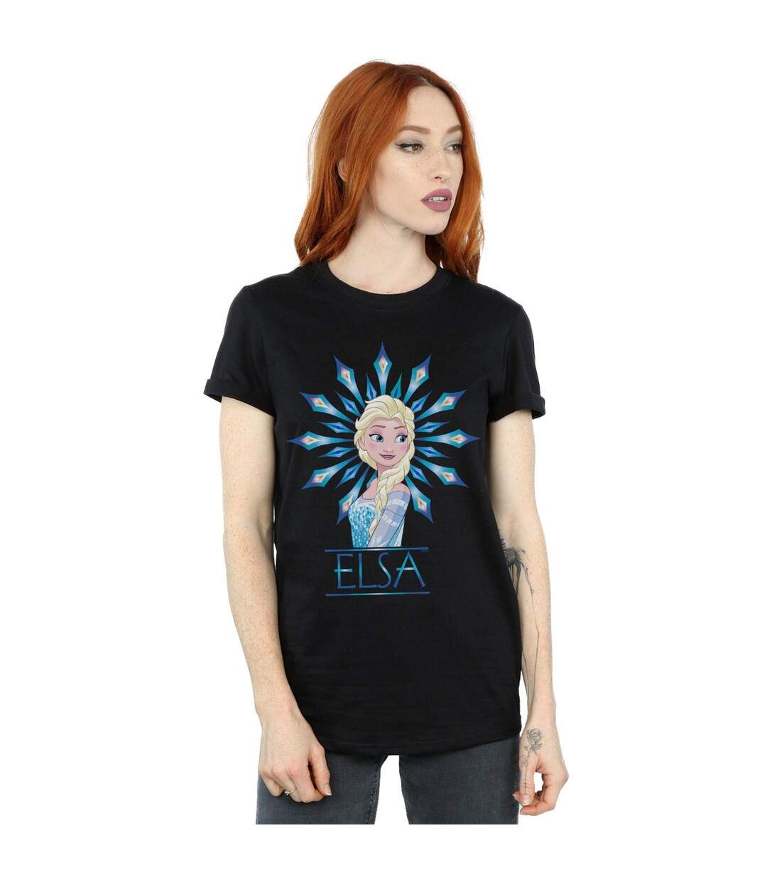 Disney Femme/Ladies Frozen Elsa Snowflake Cotton Boyfriend T-Shirt (Noir) - UTBI24907-2