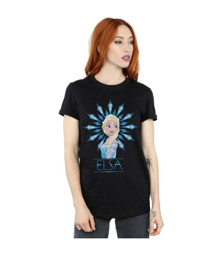 Disney Femme/Ladies Frozen Elsa Snowflake Cotton Boyfriend T-Shirt (Noir) - UTBI24907