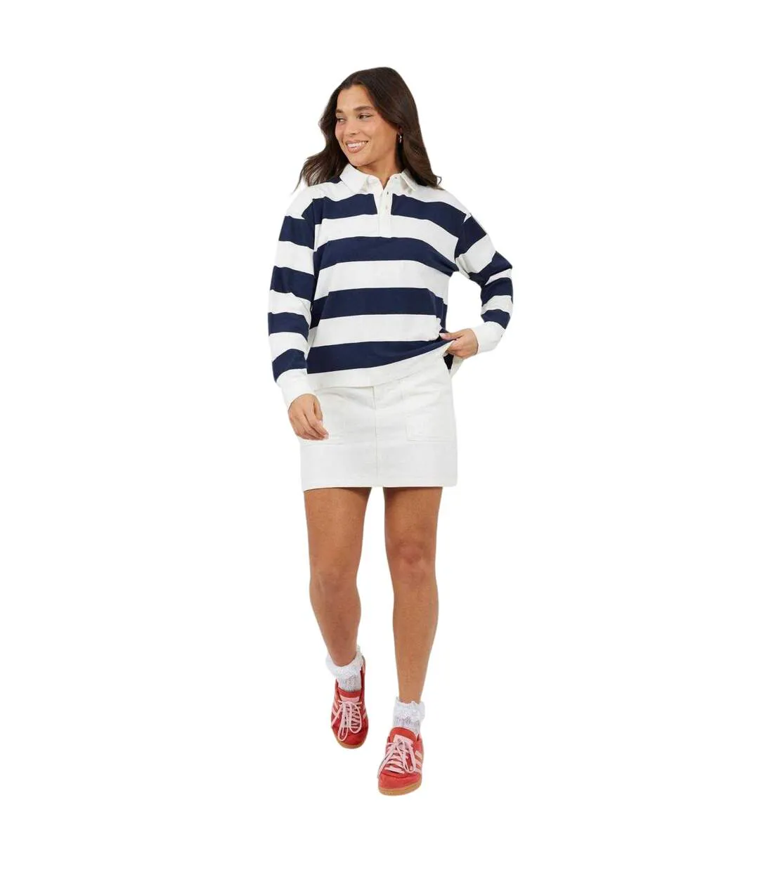 Haut De Rugby Manches Longues Motif/style Rayures Horizontales Femme Bleu Marine Crème Brave Soul-1