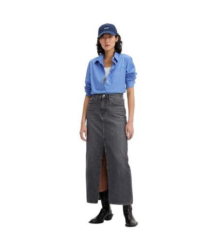 Womens/ladies Denim High Waist Maxi Skirt Black Levis