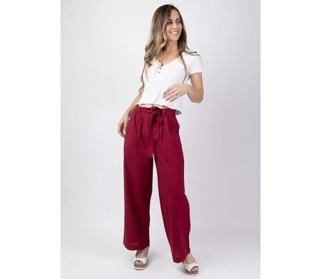 Pantalon uni en coton mélangé SHERINE framboise Coton Du Monde