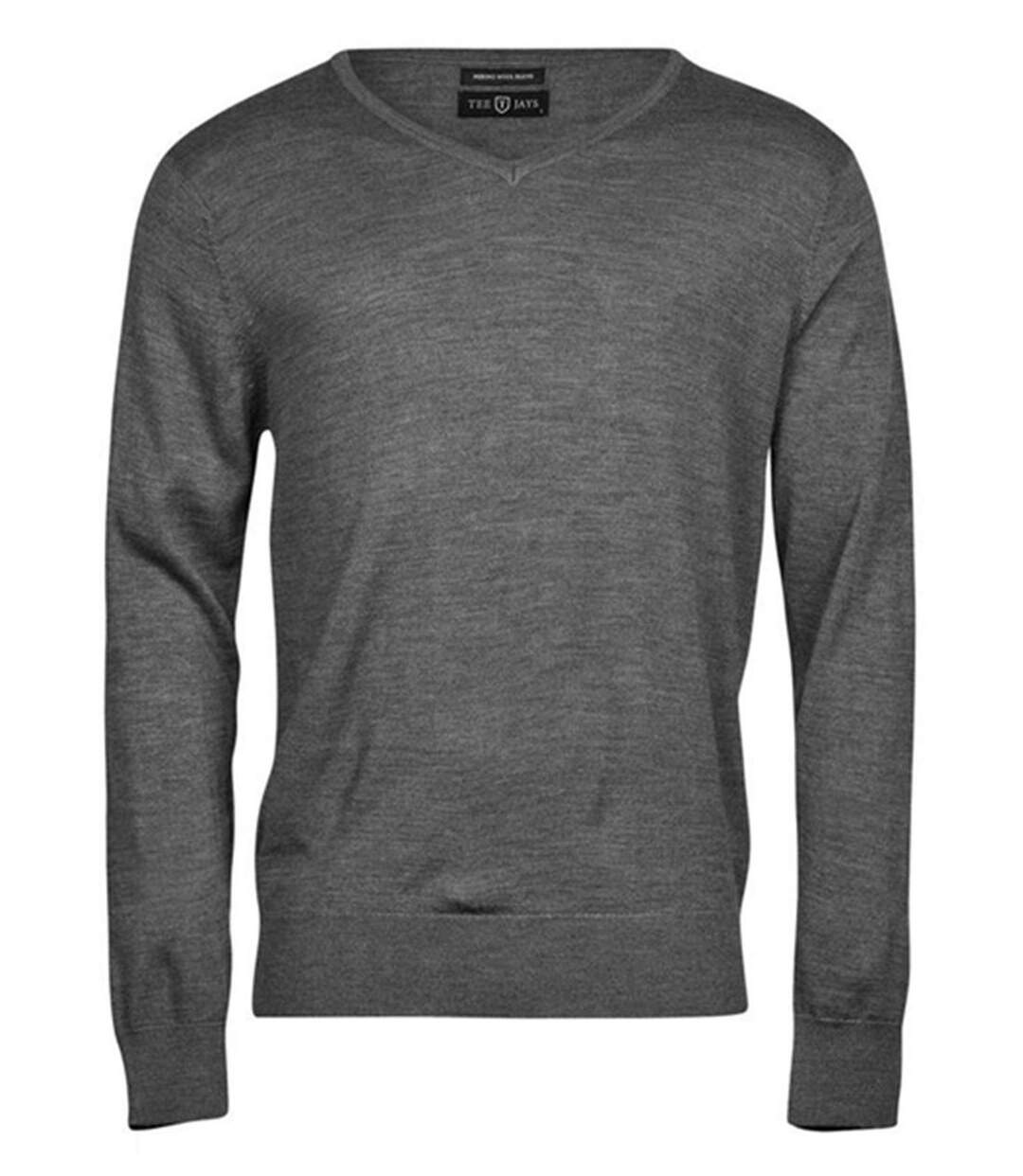 Pull classique laine col V - HOMME - 6001 - gris mélange