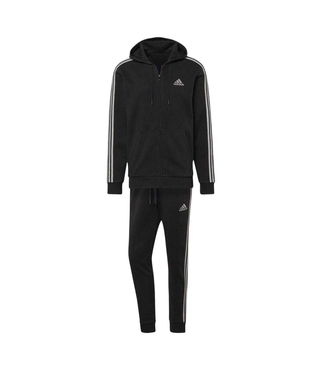 Mens 3 Stripes Fleece Tracksuit Black Grey Adidas-2