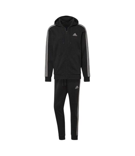 Mens 3 Stripes Fleece Tracksuit Black Grey Adidas