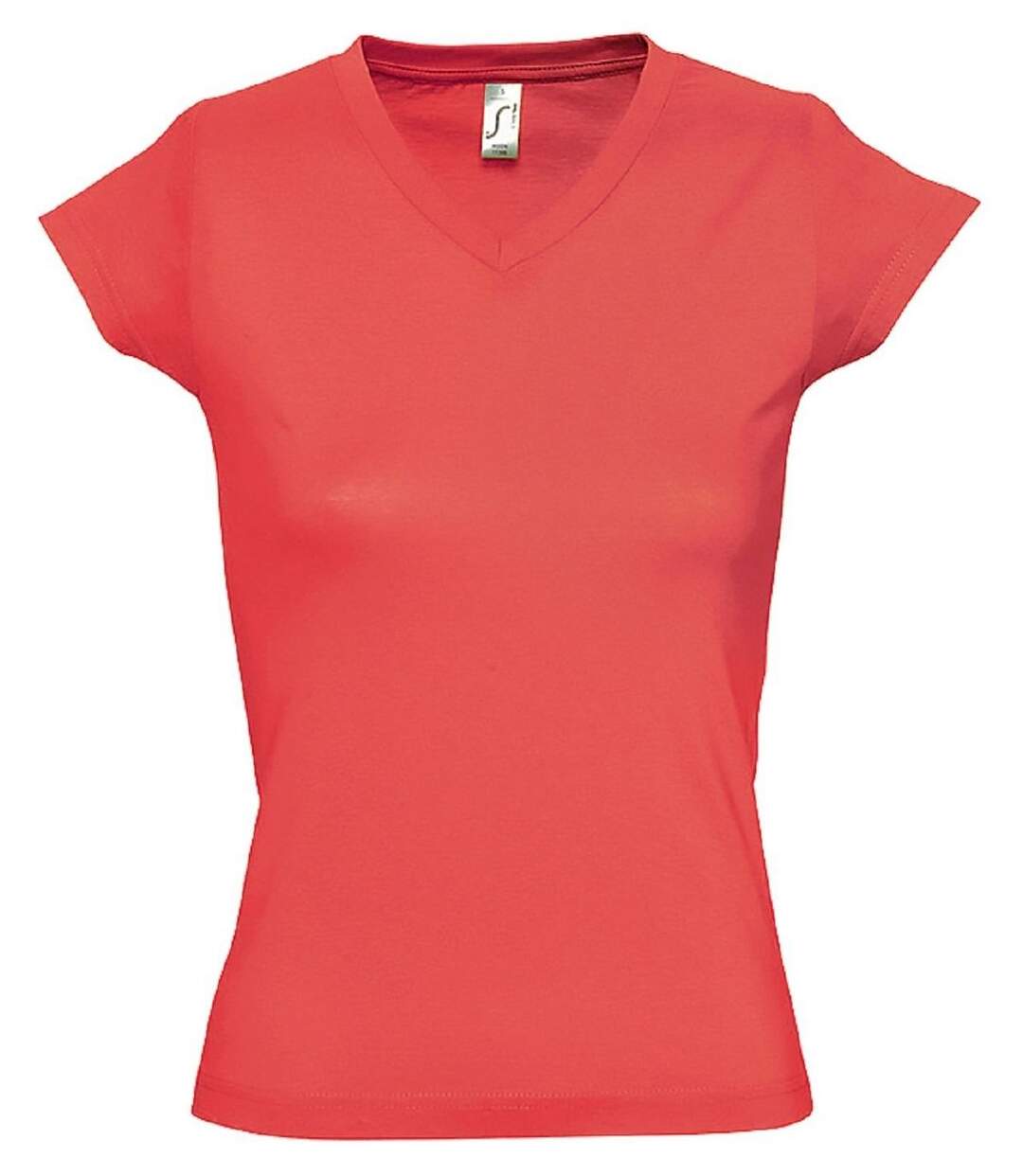 T-shirt manches courtes col V - Femme - 11388 - orange corail