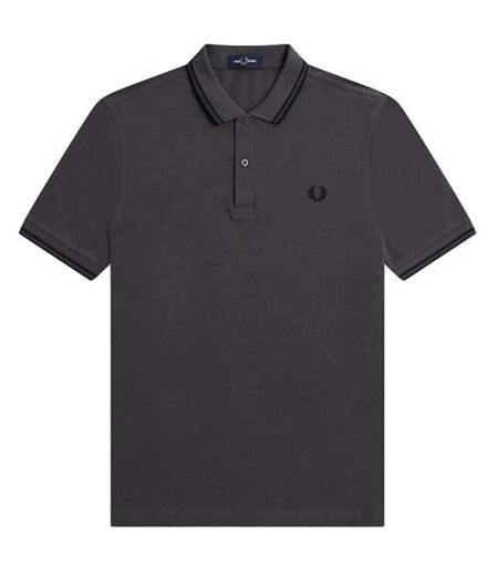 Polo Motif/style Col À Double Rayure Homme Noir Gris Fred Perry