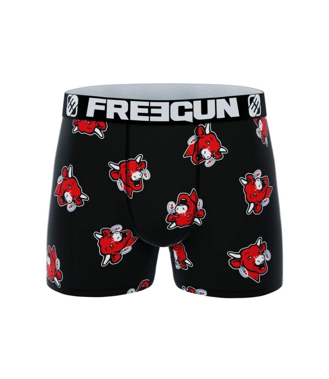 FREEGUN Boxer Homme Microfibre AOP2 Noir Rouge LA VACHE QUI RIT-1