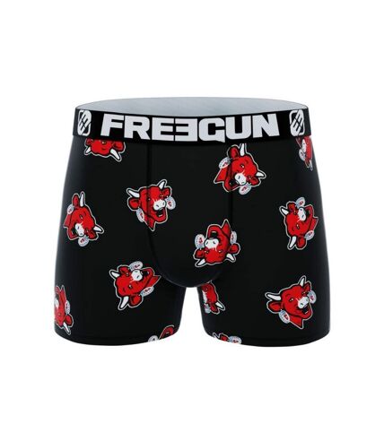 FREEGUN Boxer Homme Microfibre AOP2 Noir Rouge LA VACHE QUI RIT