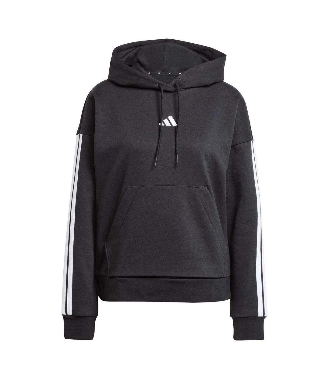 Womens/ladies Fleece Drawstring Hoodie Black Adidas-1