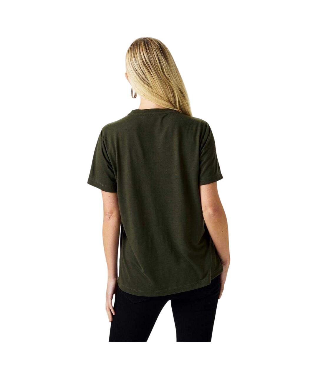 Womens/ladies Diamante T-shirt Khaki Green Biba-3