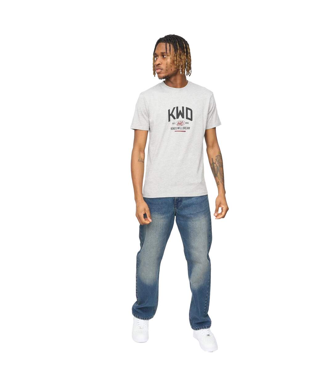 Mens Tattooed T-shirt Grey Marl Kings Will Dream-1