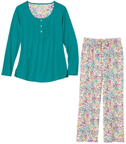 Women's Turquoise Patterned Pyjamas