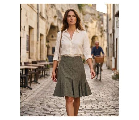 MAYFLOWER 011091U001 - Jupe plissée fleurie pour femme : l'élégance naturelle du coton vert kaki