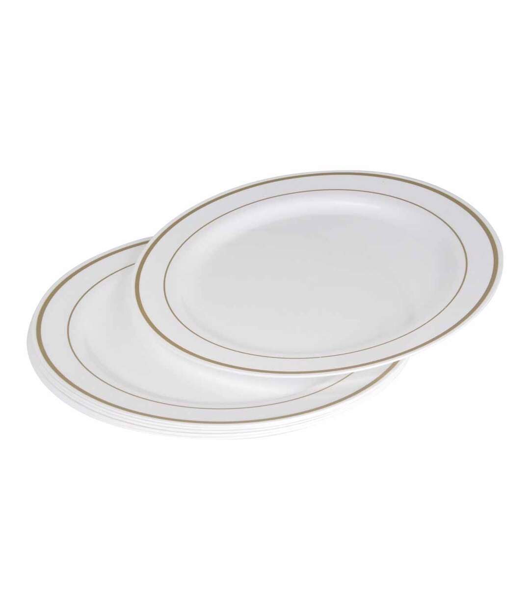 Lot de 6 Assiettes en Plastique Réutilisable Liseré 23cm Blanc & Or-1