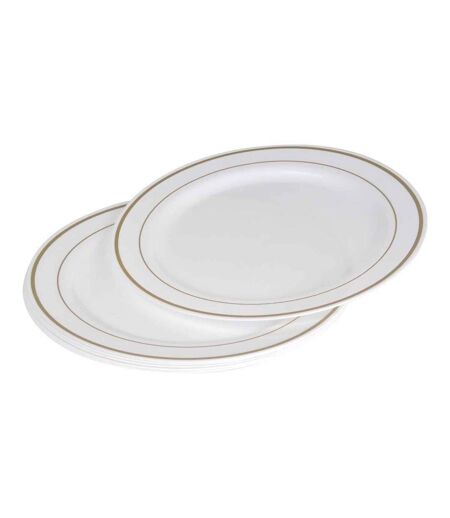 Lot de 6 Assiettes en Plastique Réutilisable Liseré 23cm Blanc & Or