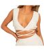 Womens/ladies Linen-look Wrap Around Sleeveless Crop Top Ivory Missy Empire-2