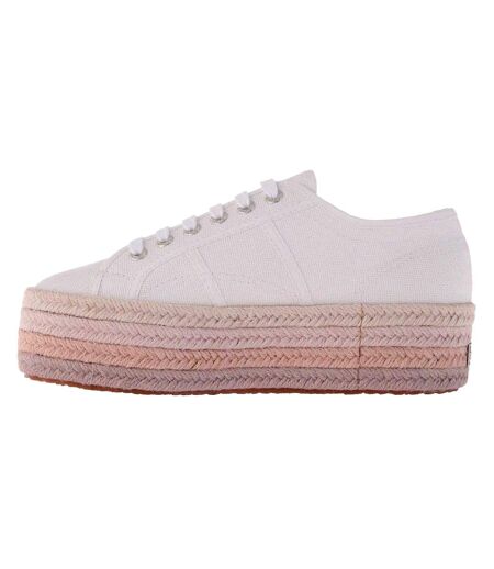 Womens/ladies Cotton Canvas Platform Flatform Trainers White Pink Superga