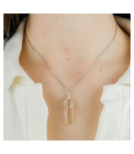 Clear Quartz Crystal Point Pillar Wire Wrapped Natural Stone Pencil Necklace