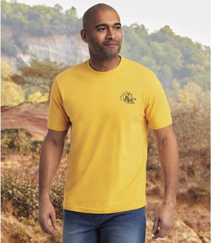 Pack of 4 Men's Round-Neck T-Shirts - Yellow Taupe Black Terracotta