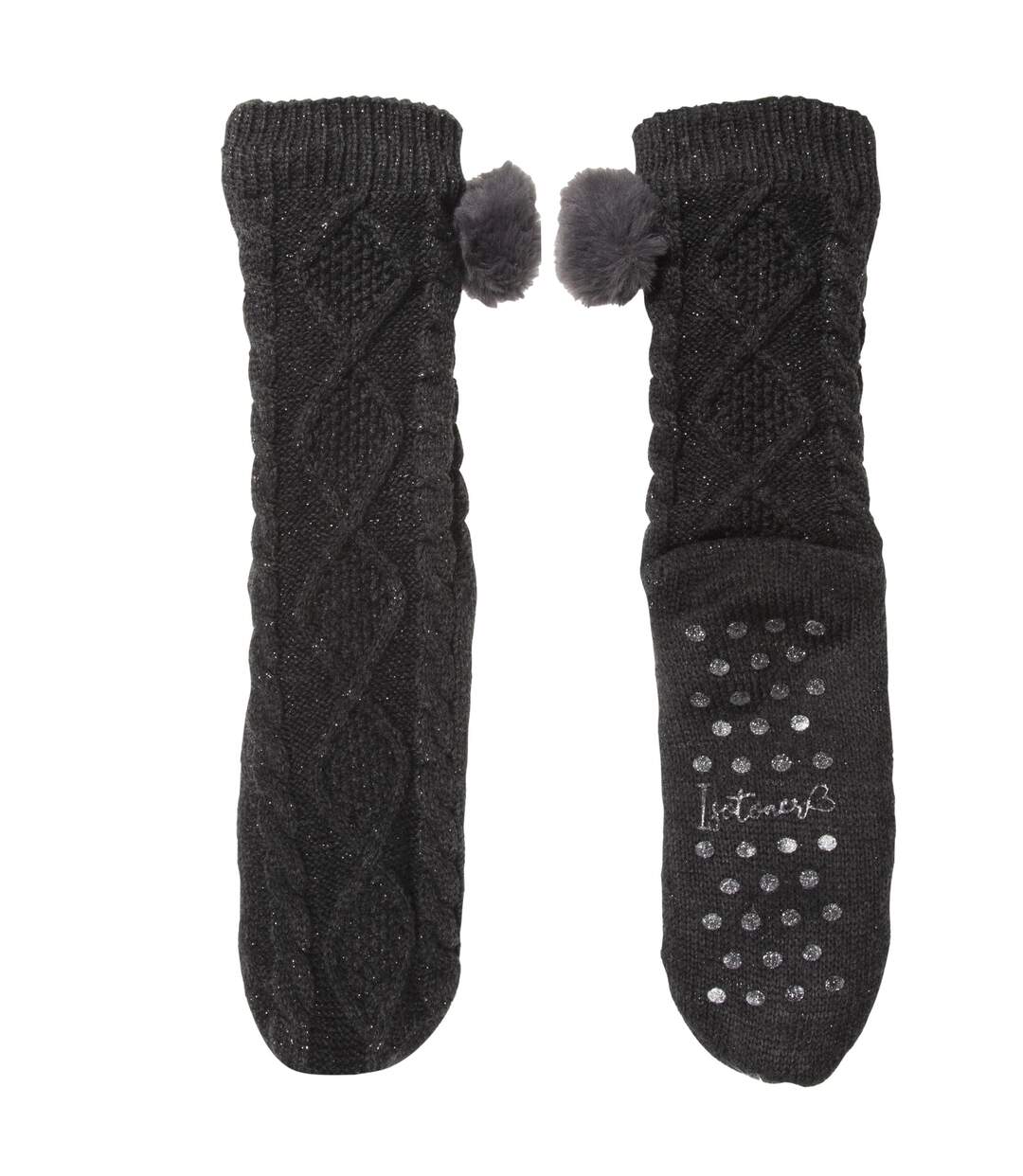 Isotoner Chaussettes d'intérieur femme maille lurex torsadée - picots antidérapants-2