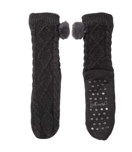 Isotoner Chaussettes d'intérieur femme maille lurex torsadée - picots antidérapants