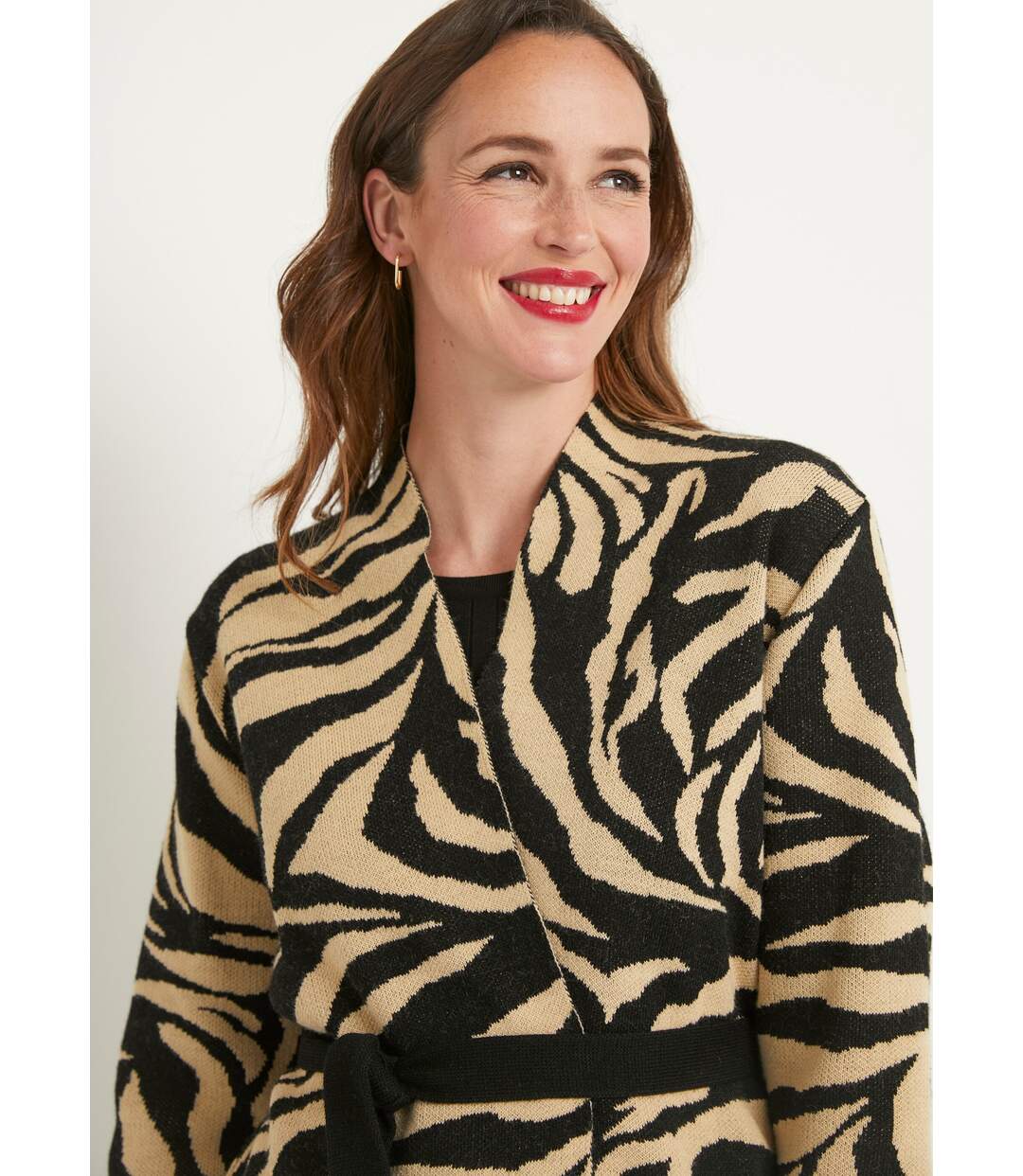 Gilet long jacquard peau de bête bord à bord-4