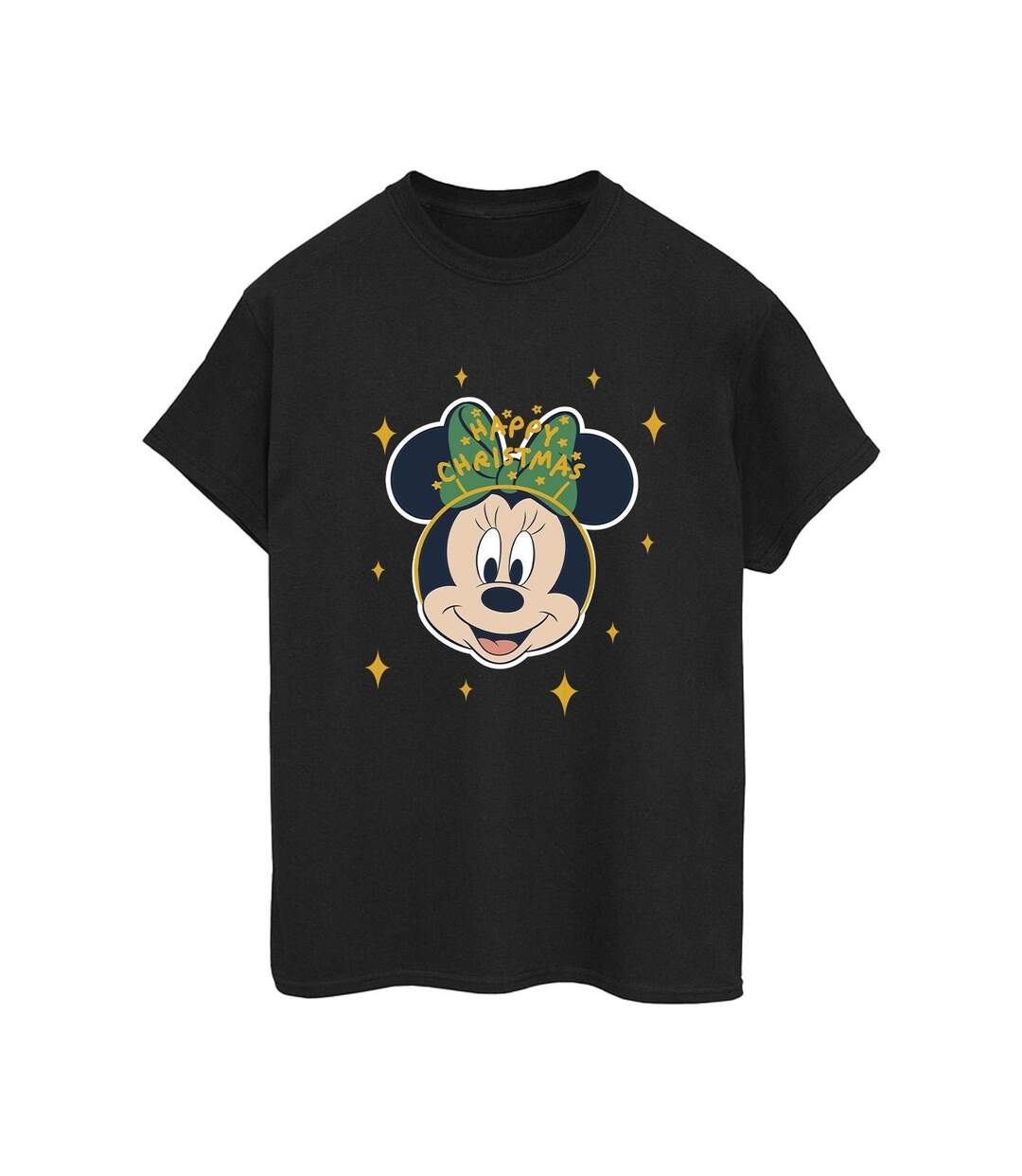 Disney Womens/Ladies Minnie Mouse Happy Christmas Cotton Boyfriend T-Shirt (Noir) - UTBI39247-1