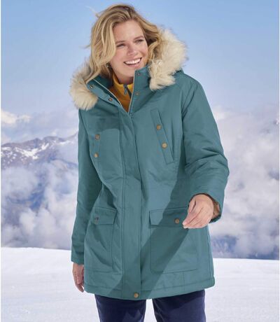 Women's Blue Hooded Parka - Water-Repellent