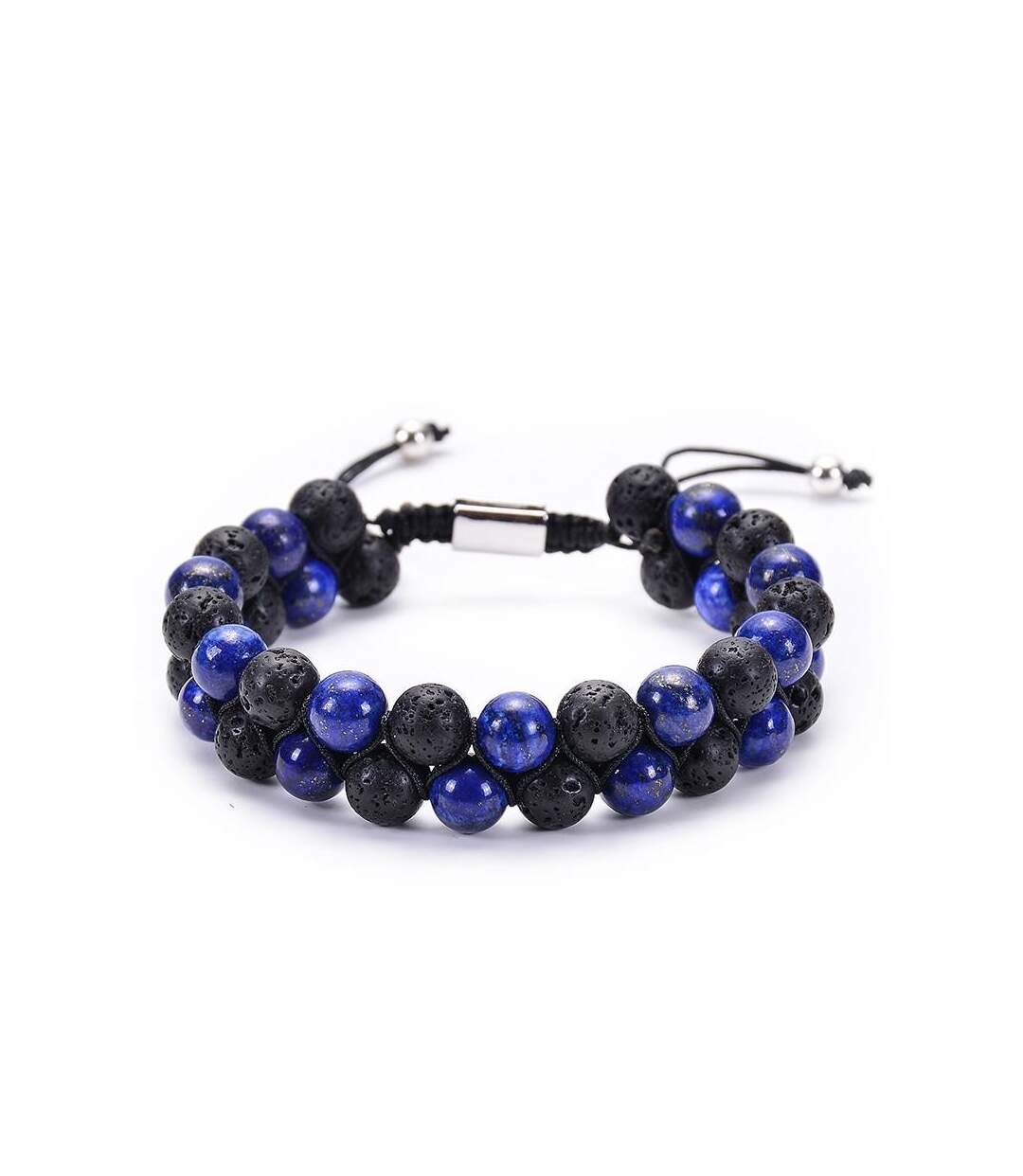 Bracelet tressé en Lapis et basalte-1