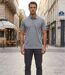 CHALLENGER RUSTICO1 : Polo manches courtes gris chiné en maille piquée 100% coton et détails chambray-5