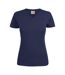 Womens/ladies V Neck T-shirt Navy Printer-2