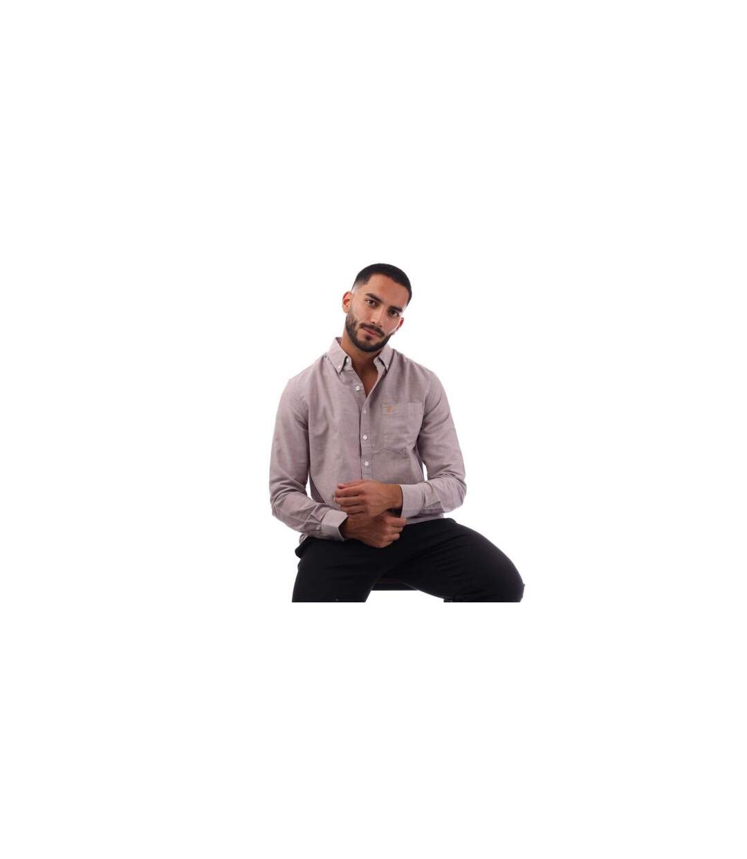 Mens Slim Button-down Shirt Oxblood Farah-1