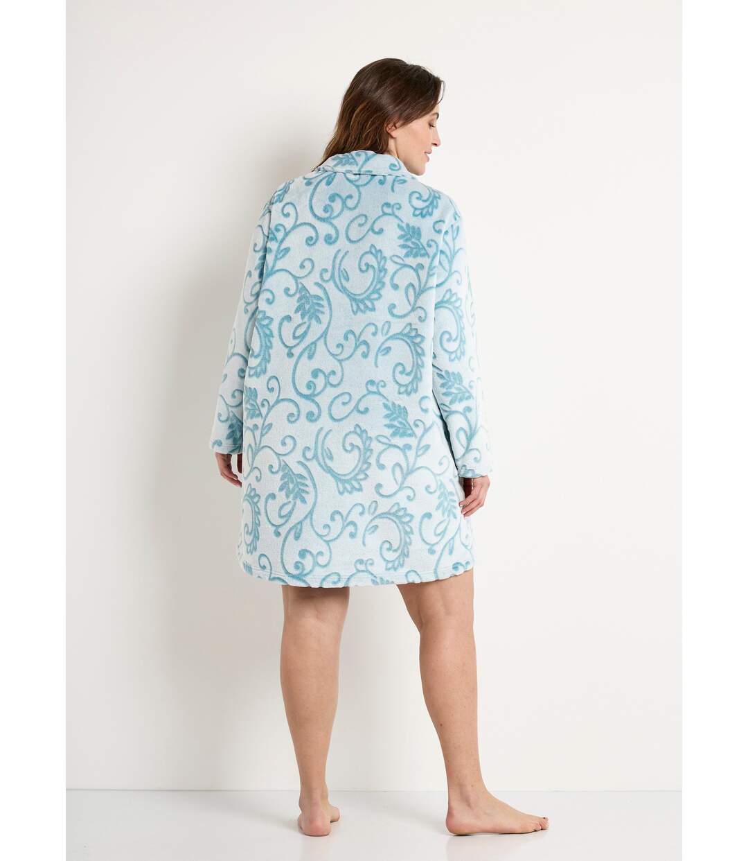 Peignoir robe de chambre polaire court boutonné-2
