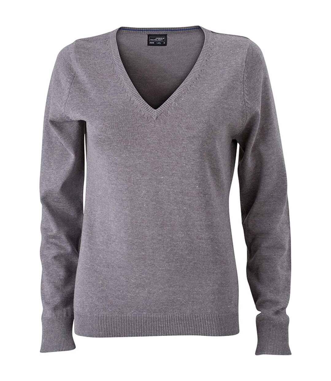 Pull classique col V - FEMME - JN658 - gris chiné