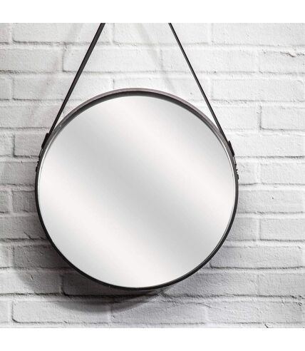 Miroir rond à suspendre avec une anse - Diam. 50 cm. - Noir