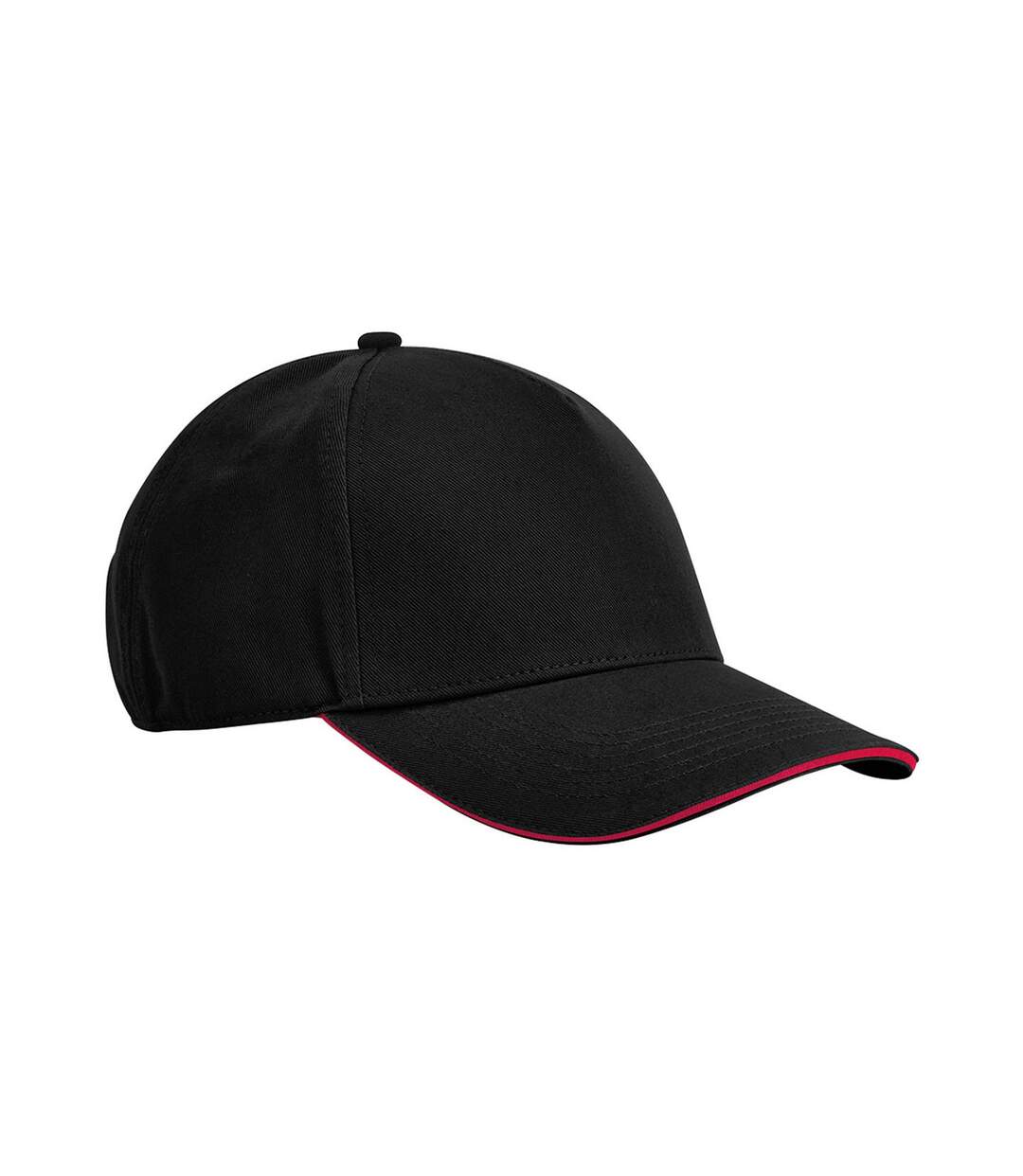 Classic Organic Cotton Sandwich Peak Cap Black Classic Red Beechfield-1