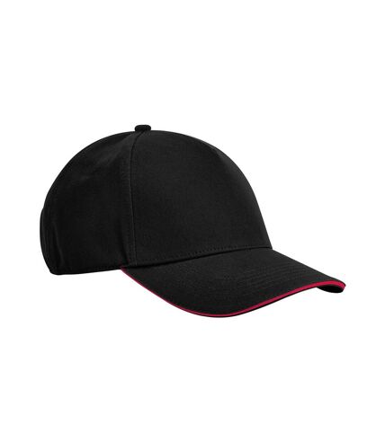 Beechfield Classic Natural Cotton Sandwich Peak Cap (Black/Classic Red) - UTPC6994