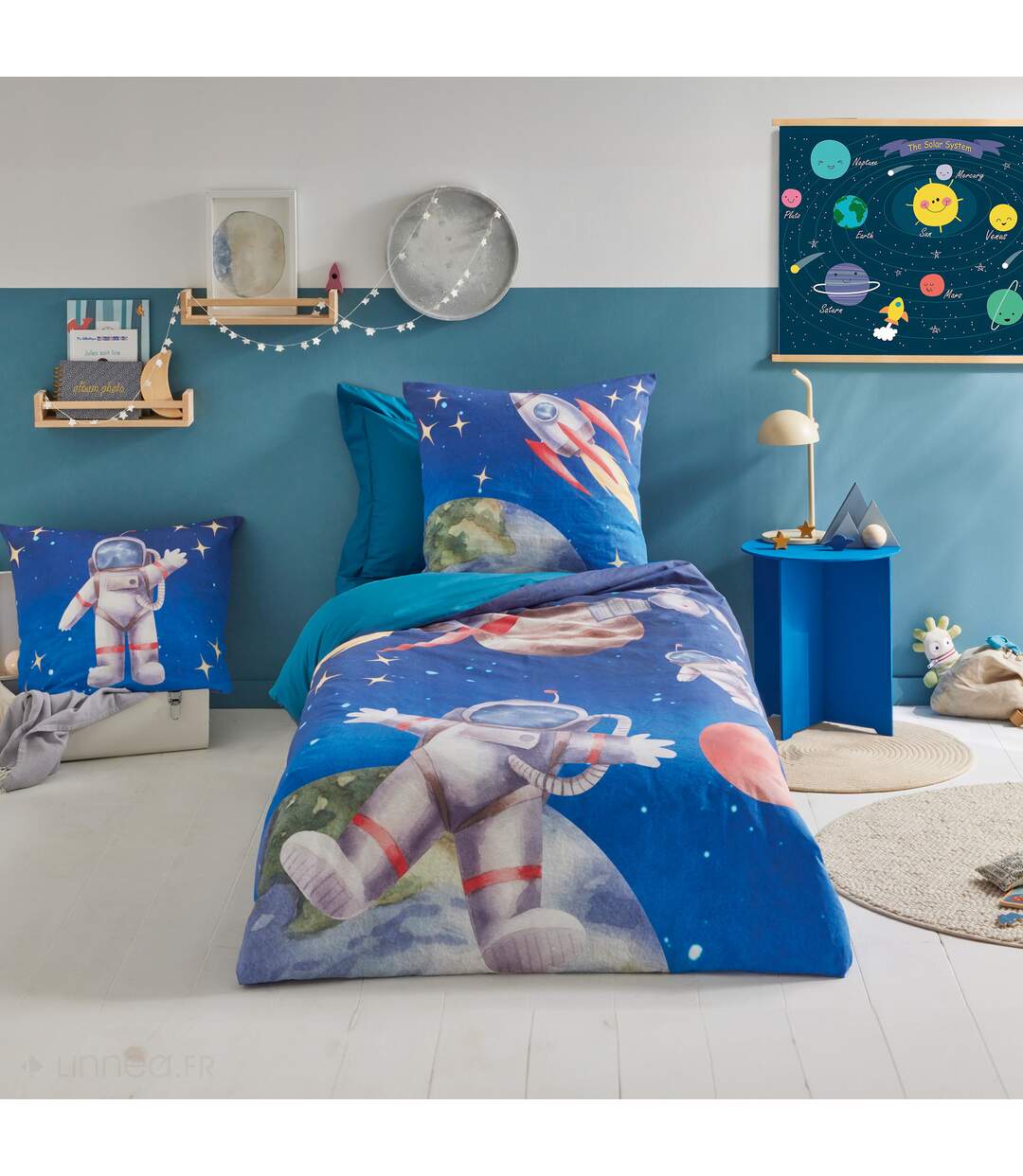 Housse de couette en percale de coton THOMAS bleu-4