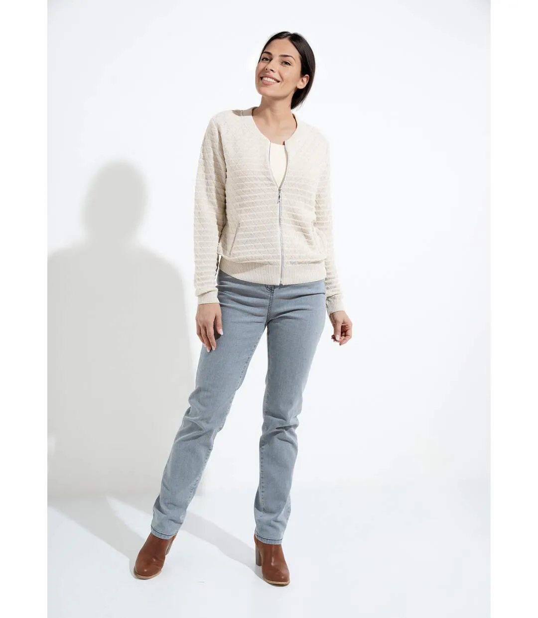Gilet zippé esprit bomber maille brillante-3