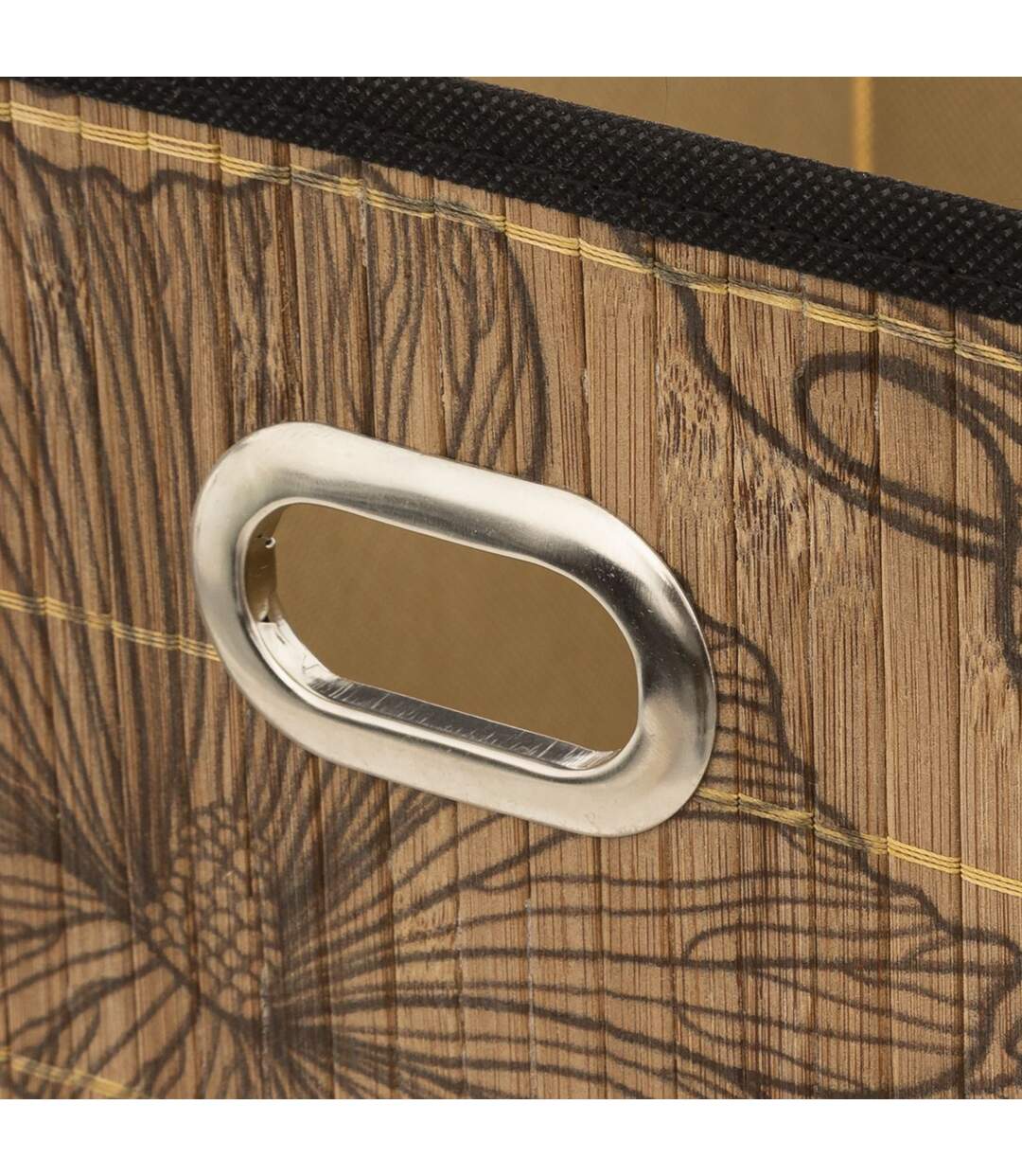 Lot de 6 Boîtes de rangement imprimé tropical en bambou et tissu Blackflora - Marron et noir-2