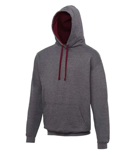 Sweat à capuche contrastée unisexe - JH003 - gris foncé et rouge bordeau