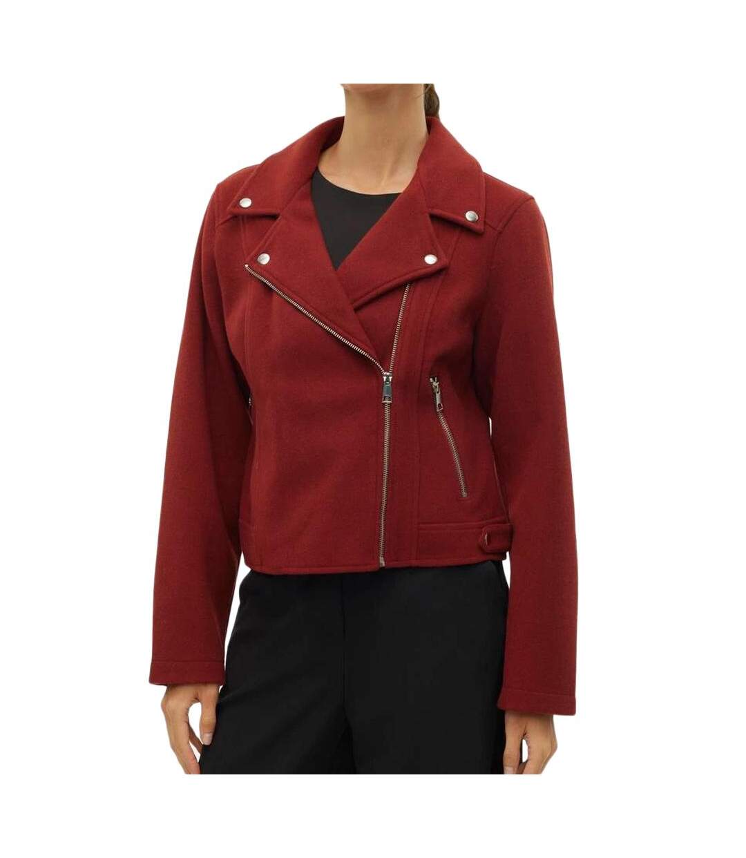 Veste rouge femme vero moda biker-1