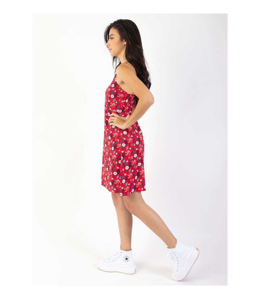 Robe courte fines bretelles BEA rouge fleurie Coton Du Monde-3