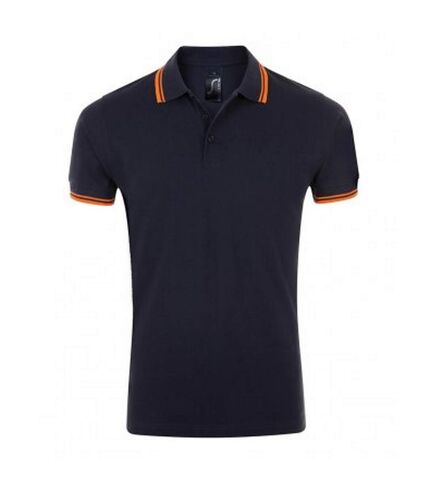 SOLS Mens Pasadena Tipped Short Sleeve Pique Polo Shirt (French Navy/Neon Orange) - UTPC2431