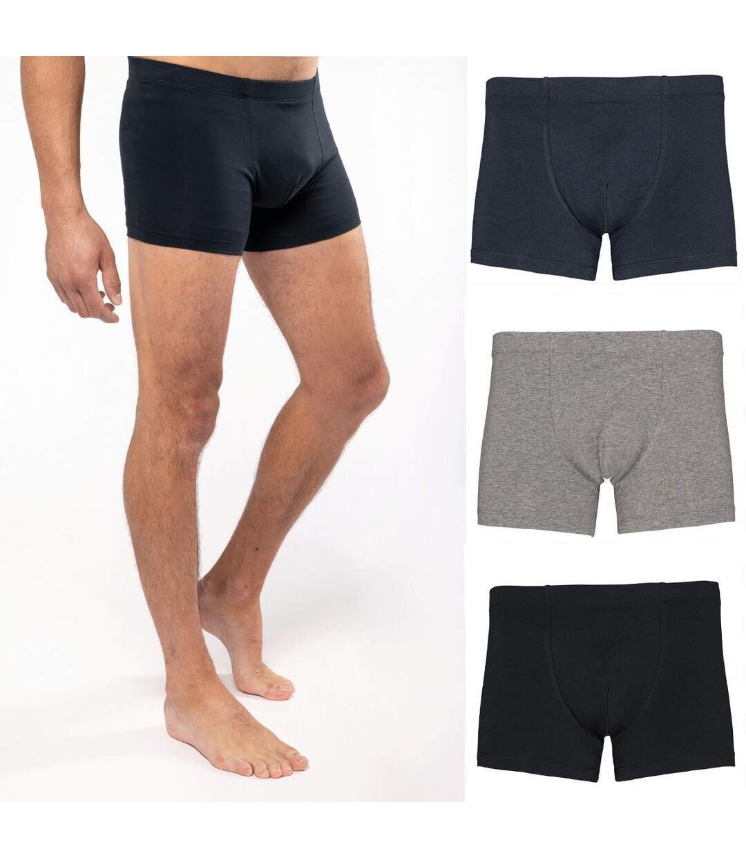 Lot 3 Boxers shorty en coton bio - Homme - K804 - bleu noir et gris-1